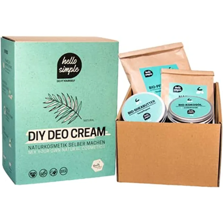 hello simple DIY Deocreme Deodorant Set, Naturkosmetik ohne Aluminium, vegan, bio, plastikfrei, 2x75 g, Natural