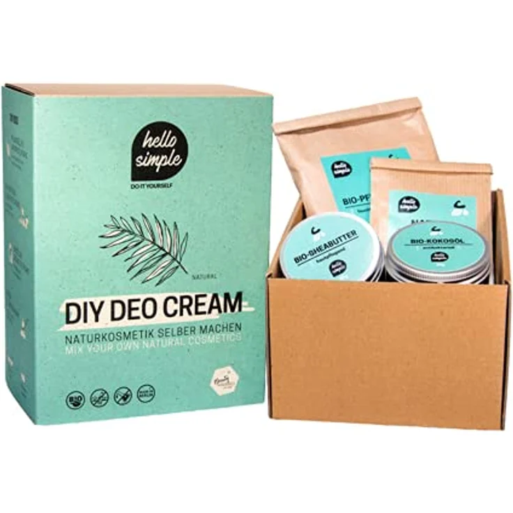 hello simple DIY Deocreme Deodorant Set, Naturkosmetik ohne Aluminium, vegan, bio, plastikfrei, 2x75 g, Natural – Bild 1