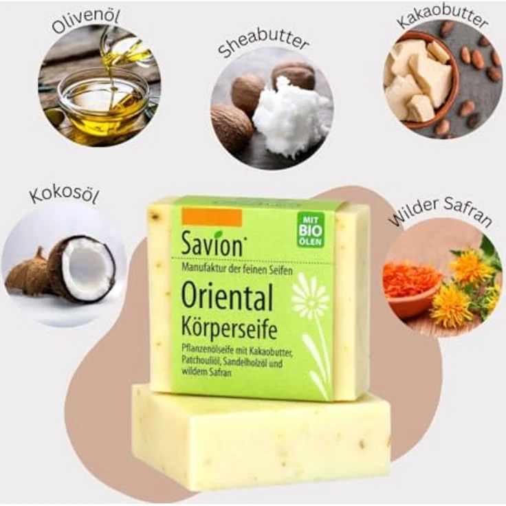Savion Oriental Körperseife, mit Pflanzenöl, Vegan, Palmölfrei, 80g – Bild 2