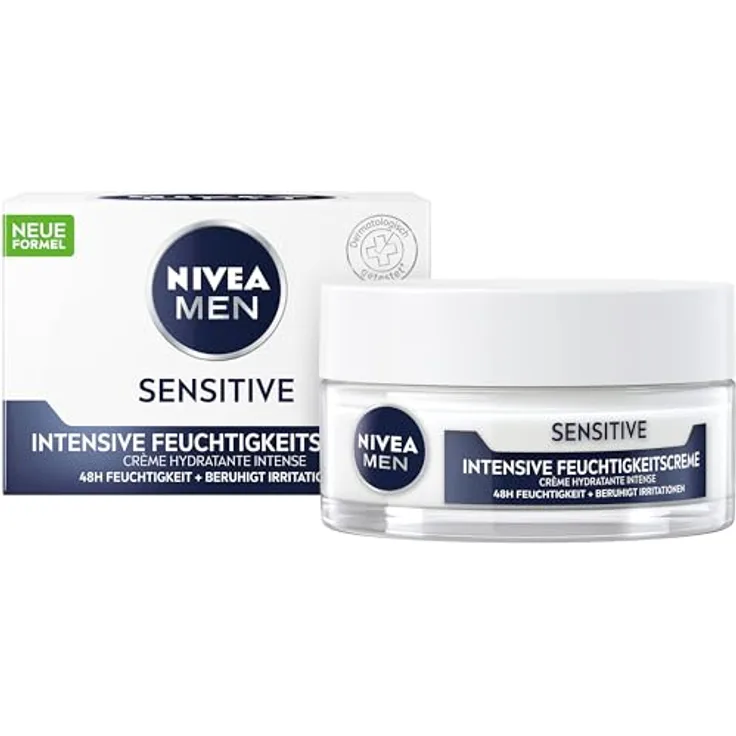 NIVEA MEN Sensitive Intensive Feuchtigkeitscreme, Gesichtscreme mit 48h Feuchtigkeit und VitaminPRO Komplex für empfindliche Männerhaut, 50 ml