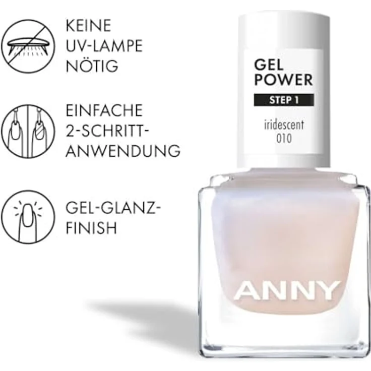 ANNY Gel Power Nail Polish, Gel-Farb-Nagellack ohne UV-Lampe, splitter- & kratzresistent, brillanter Glanz, Farbe: Iridescent - Schimmerndes Perlmuttweiß, 8 ml – Bild 4