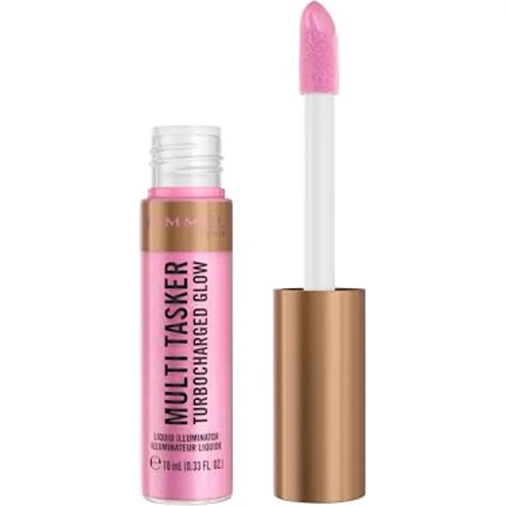 Rimmel Multi Tasker Turbocharged Glow Liquid Illuminator 001 - Not a Basic B, 10 ml, mit lichtreflektierenden Perlen, vegan und hautpflegend