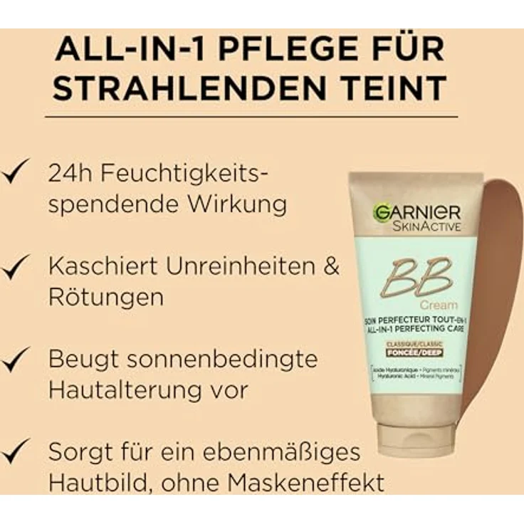 Garnier SkinActive BB Cream Classic Perfektionierende All-In-1 Pflege Dunkel mit LSF 15 Aloe Vera und Hyaluronsäure, 50 ml – Bild 3