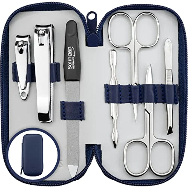 marQus Maniküre Set Solingen, 7-teiliges Nagelset im handlichen Echt Leder Etui, glanzvernickelter Stahl, für Damen und Herren – Bild 1