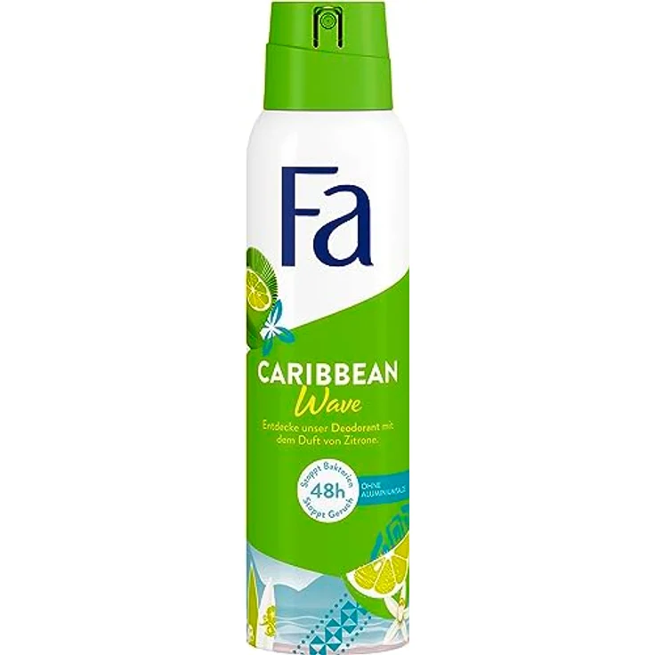 Fa Deospray Caribbean Wave, 48h Deo-Schutz mit exotisch frischem Zitronenduft, 6x 150 ml, vegan und ohne Aluminiumsalze – Bild 2