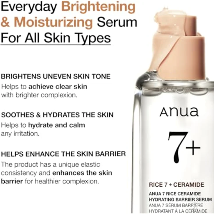 Anua Rice 7 + Ceramide Serum, Gesichtsserum mit Reisextrakt, Hyaluronsäure und Niacinamid, 50ml, duftfrei – Bild 2