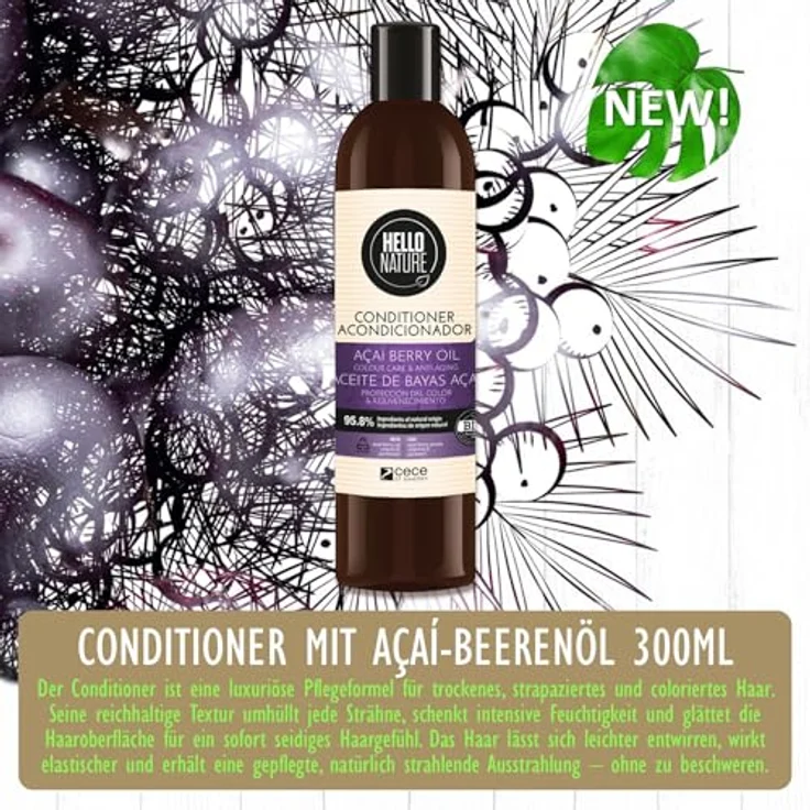 P-Beauty Naturkosmetik Conditioner mit Acai Beere, Haarspülung für Farbschutz und Regeneration, 3x 300ml – Intensive Pflege für glänzendes und geschmeidiges, coloriertes Haar – Bild 3
