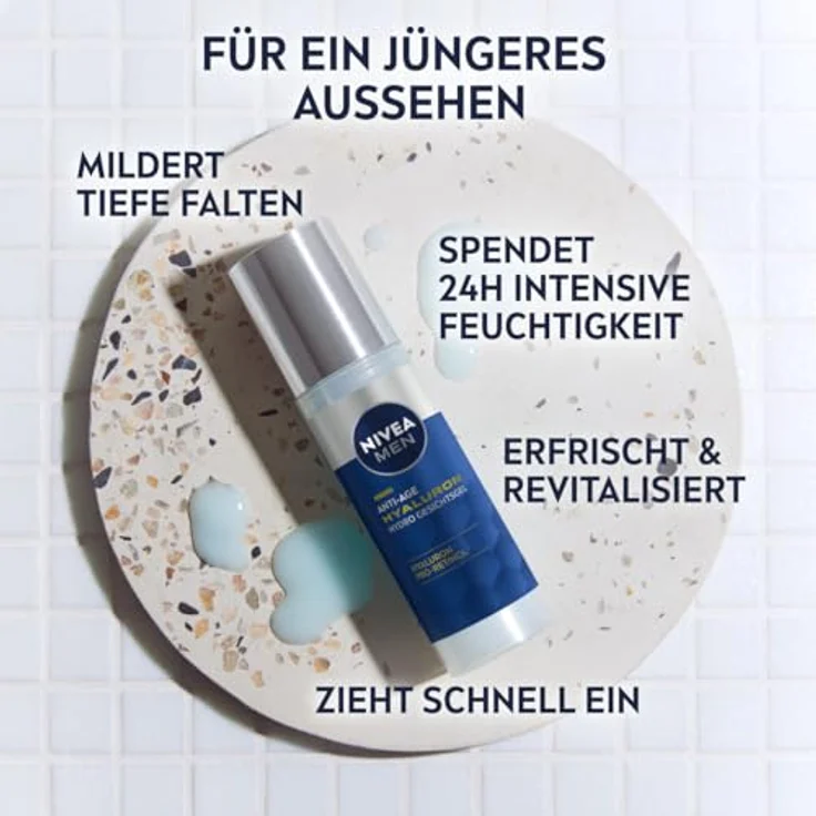 Nivea Men Anti-Age Hyaluron Hydro Gesichtsgel, Gesichtspflege mit Hyaluron und Pro-Retinol, schnell einziehend, 24h Feuchtigkeit, Faltenmilderung - 50 ml – Bild 2