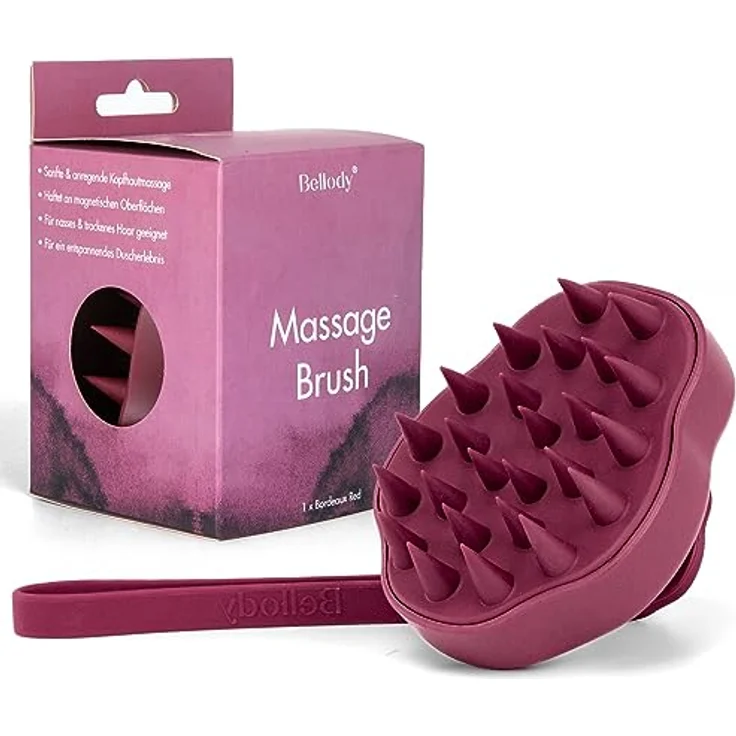 Bellody® Original Kopfhaut Massagebürste, sanfte Kopfhautmassage und Haarwachstumsstimulation, integriertem Magnet, Bordeaux Red – Bild 1
