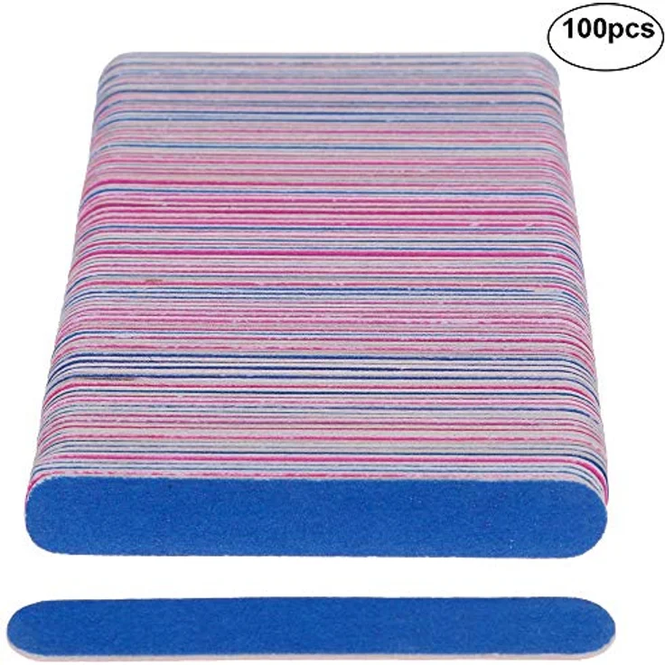 Faburo 100PCS Doppelseitige Einweg Nagelfeile 180/240, Holzfeilen mit feiner Körnung in Blau und Rosa – Bild 4