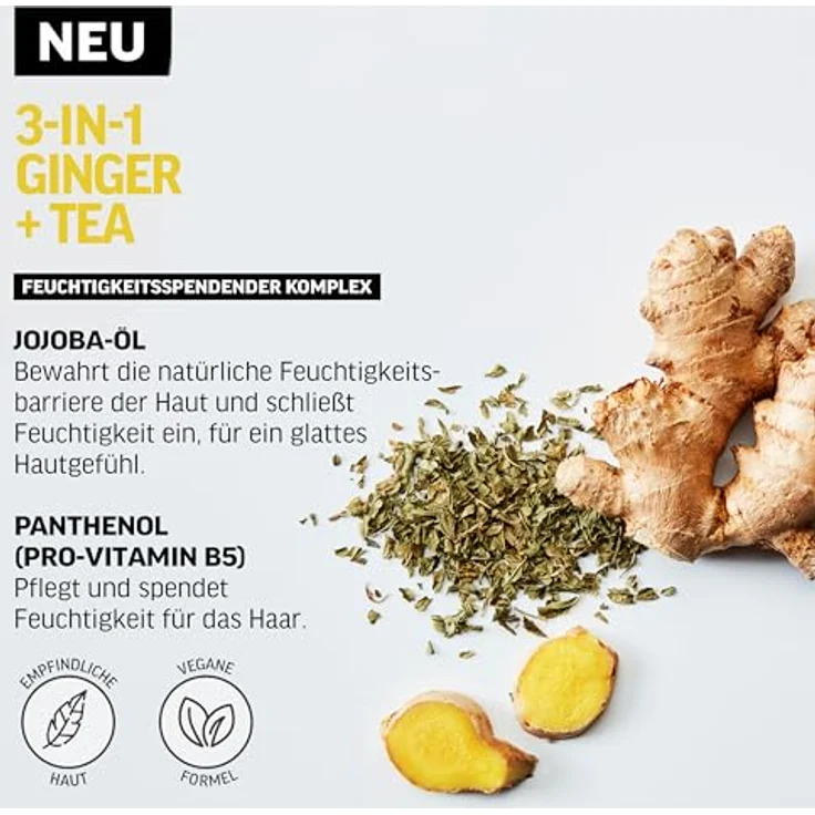 American Crew 3-in-1 Ginger & Tea Shampoo, Conditioner & Body Wash, 1000ml, Pflegeshampoo und Duschgel für Männer, Energie und Feuchtigkeit spendend, mit Ingwer & Tee Duft – Bild 4