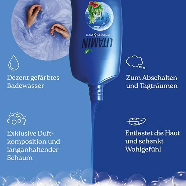 Litamin Schaumbad Blauer Traum 750ml – feuchtigkeitsspendender Badeschaum mit Meeresalgen & Kastanien-Essenz für entspannende Wellness-Momente – Bild 3