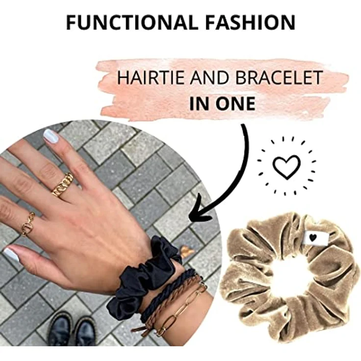 Bellody® Scrunchies Samt – Samtig weich, starker Halt, Velvet Look, exklusive Farben (1 Stück - Champagne Beige) - Haargummi Scrunchie in Beige – Bild 5
