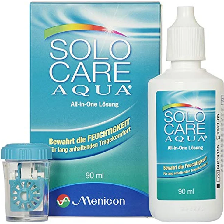 Solocare Aqua 1x90ml Reise-Set Kontaktlinsenflüssigkeit für Weiche Kontaktlinsen Kombilösung für das Reinigen, Desinfizieren und Aufbewahren der Linse (All-In-One Lösung) – Bild 2