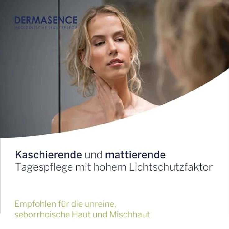 DERMASENCE Seborra Getönte Tagespflege mit LSF 50, 30 ml - Mattierende Tagespflege mit hohem Lichtschutzfaktor - Rötungen kaschierend, grün – Bild 3