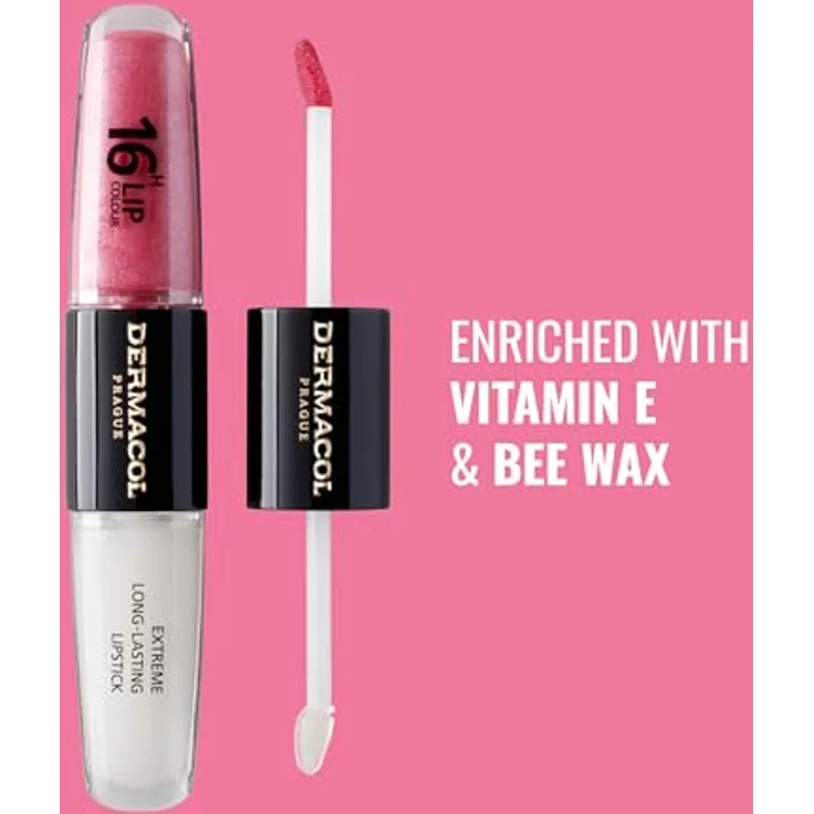 Dermacol 16H Lip Colour, langlebiger Lippenstift in Farbton 15 Dazzling Diva, 2x4 ml mit hoher Pigmentierung und glättender Textur – Bild 3