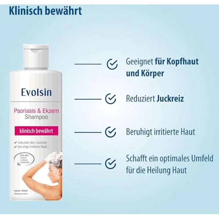 Evolsin Psoriasis & Ekzem Shampoo, 250 ml - Speziell für empfindliche Kopfhaut – Bild 3
