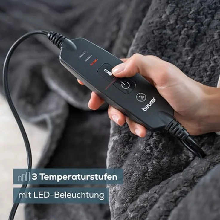 BEURER Heizdecke HD 65, weiche, maschinenwaschbare Wärmezudecke mit 3 Temperaturstufen und Sicherheitsabschaltung, dunkelgrau – Bild 4