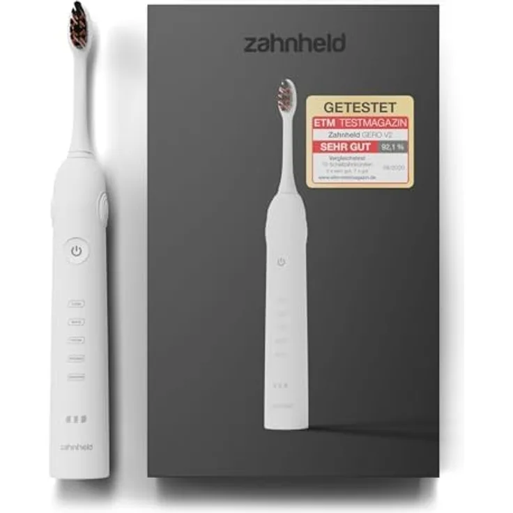 Zahnheld® GERO G2, Elektrische Schallzahnbürste mit 5 Putzmodi, wasserdichtem Design und Etui, weiß