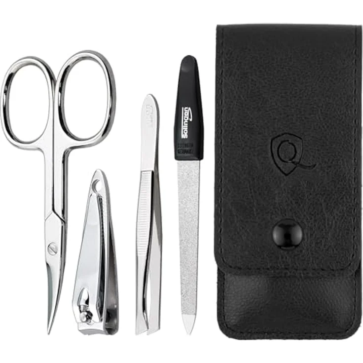 marQus Maniküre Set 4-teilig, kompaktes Nagelpflegeset mit Solingen Nagelfeile, inkl. Nagelschere, Pinzette und Nagelzwicker, Farbe: Schwarz – Bild 1