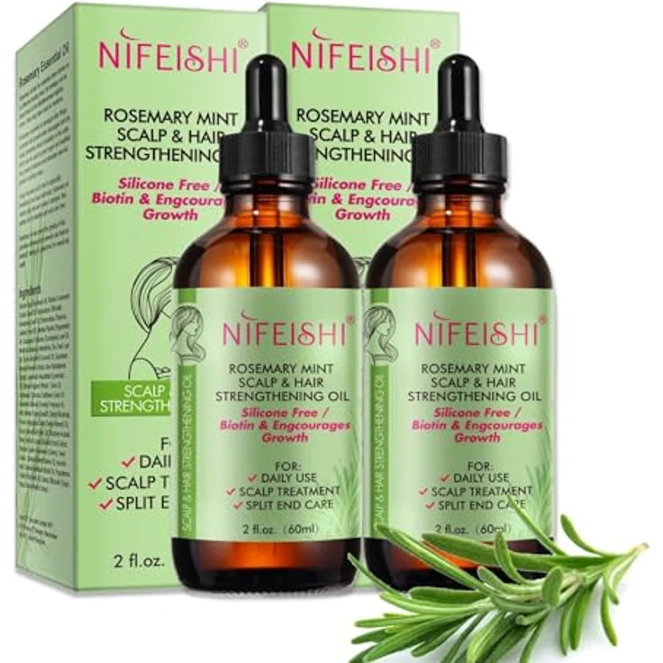 P-Beauty Rosmarinöl Ätherisches Öl 2x60ml, Bio Vegan Haarwachstum förderndes Öl, Anti Haarausfall, für Haar- & Hautpflege, Wimpern- und Augenbrauen Booster – Bild 1