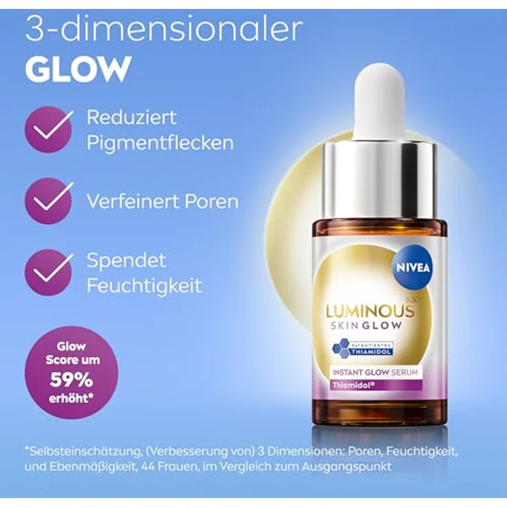 Nivea LUMINOUS630® Skin Glow Instant Glow Serum, 30 ml, mit Thiamidol® gegen Pigmentflecken, für strahlende Haut – Bild 4