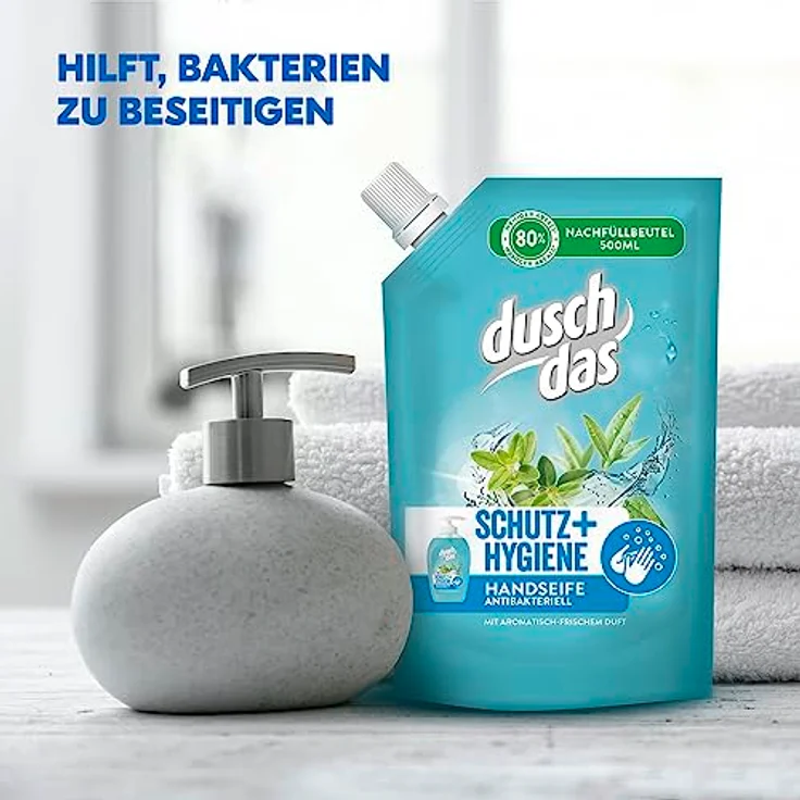 dusch das Flüssigseife Nachfüllbeutel Schutz + Hygiene – antibakteriell, mit Wachssubstanzen, 500 ml Nachfüllpack – Bild 5