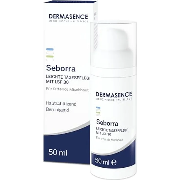 DERMASENCE Seborra Leichte Tagespflege mit LSF 30, 50 ml - Feuchtigkeitsspendende Hautpflege für fettige oder Mischhaut - Männerpflege mit UV-Schutz und Bisabolol, parfümfrei