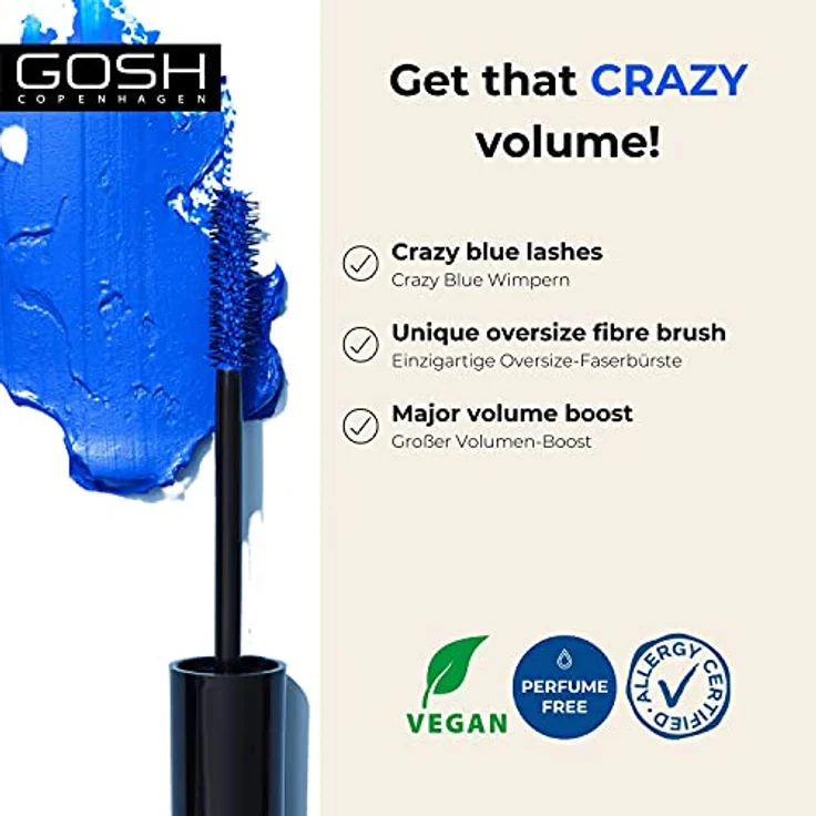 Gosh Boombastic Volumen-Mascara, für geschwungene Wimpern, 002 Crazy Blue, 13 ml – Bild 2