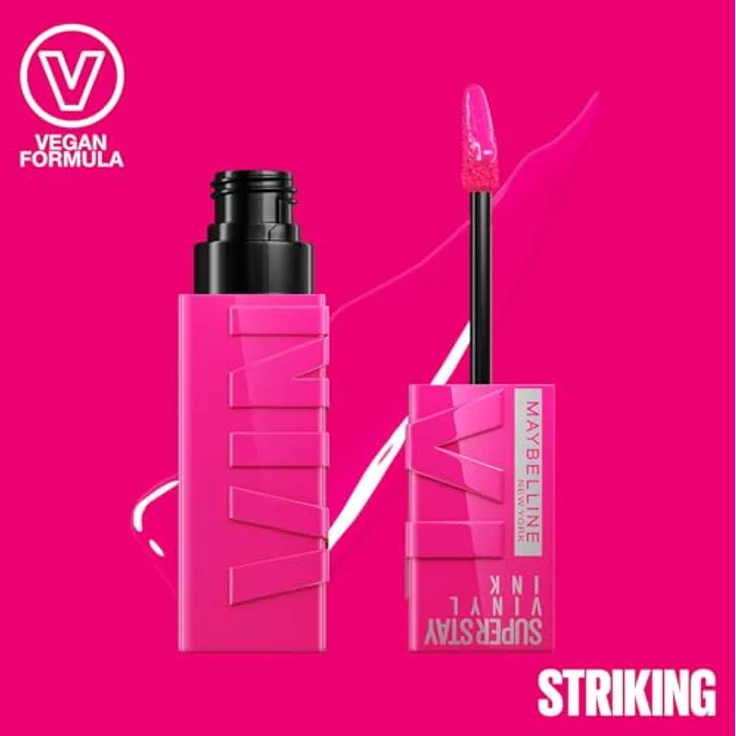 Maybelline New York flüssiger Lippenstift, Liquid Lipstick mit 16 Stunden Halt und glänzendem Finish, Super Stay Vinyl Ink, Nr. 150 Striking, 4,2 ml – Bild 5
