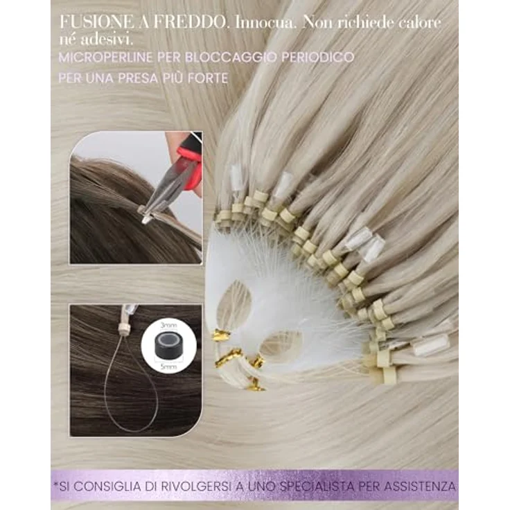 LaaVoo Blond Echthaar Extensions Microrings 1g/s, Platinblond 55cm, wiederverwendbar, hitzestyling-fähig, 50g – Bild 3