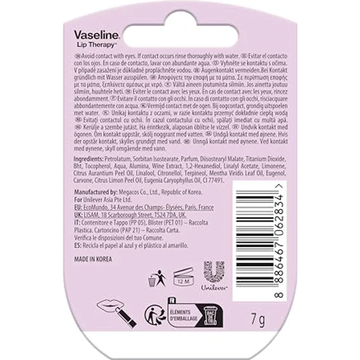Vaseline Lip Therapy Pink Bubbly, 7G pflegender Lippenbalsam mit Weinextrakt für 72 Stunden Feuchtigkeit, pinkfarbenen Blubberton – Bild 2