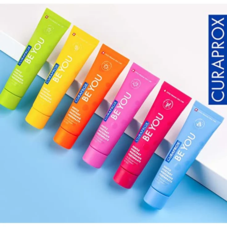 Curaprox Be You Pfirsich Whitening-Zahnpasta mit Geschmack von Pfirsich und Aprikose, mit Menthol, vegan, 950 ppm Fluorid, RDA 50, orange, 60 ml – Bild 7