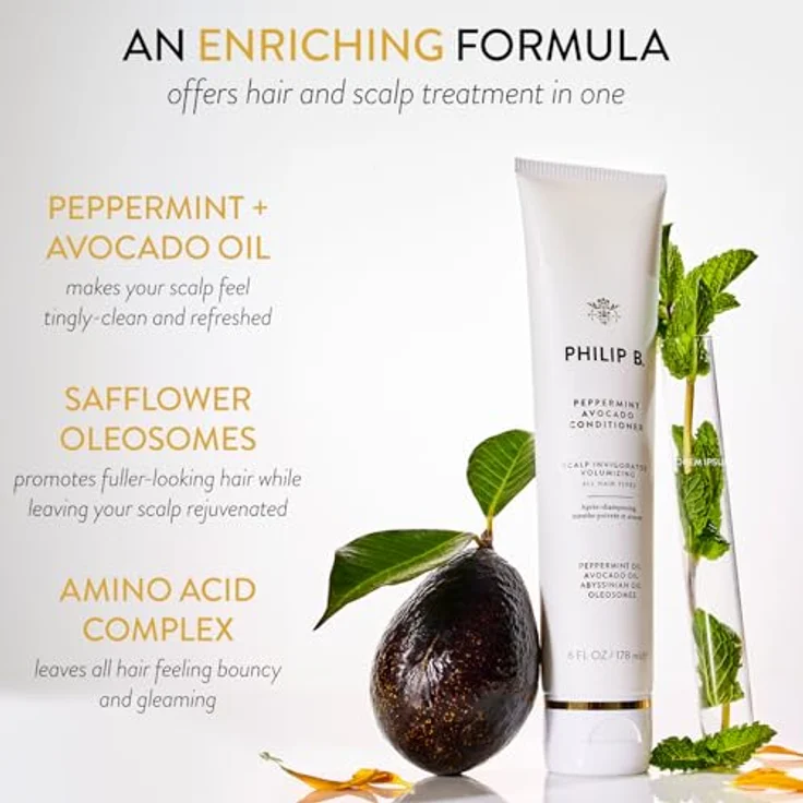 PHILIP B Avocado Conditioner, Minze, 178 ml - verleiht Volumen, belebt Kopfhaut mit Pfefferminzöl und Eukalyptus – Bild 3