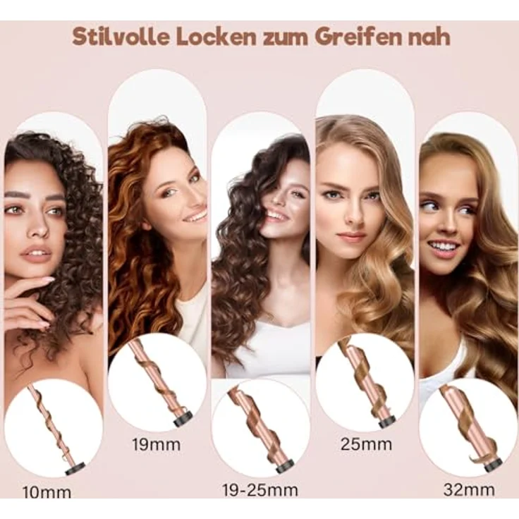 BESTOPE PRO 5-in-1 Lockenstab-Set, Wellenlockenstab mit Keramikmaterial, 30 Sekunden Aufheizzeit, zwei Temperaturstufen, inklusive Handschuhen und 2 Haarspangen – Bild 2