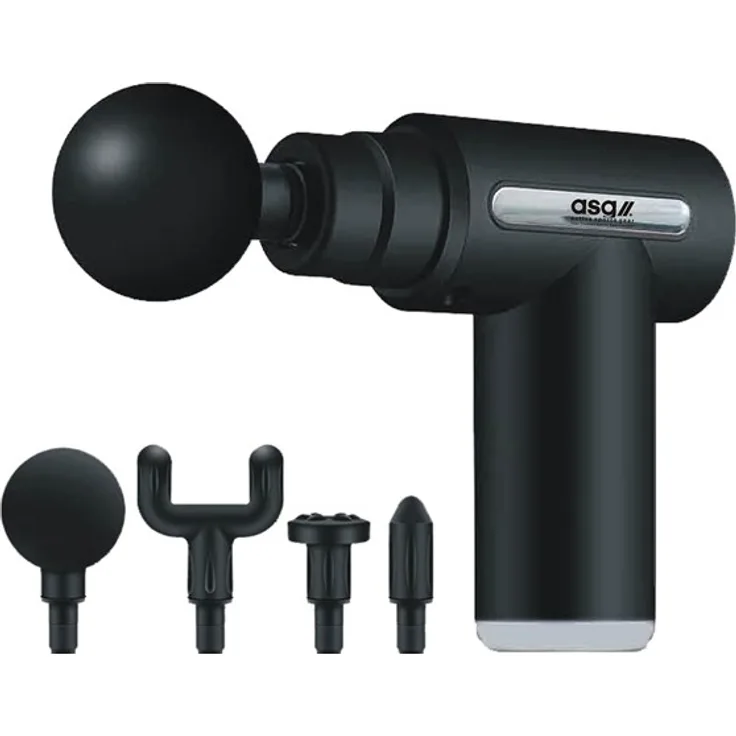 ASG Mini Massage Gun, Massagepistole mit 4 Köpfen, 6 Geschwindigkeitsstufen und wiederaufladbarem Akku, kompakt und leicht