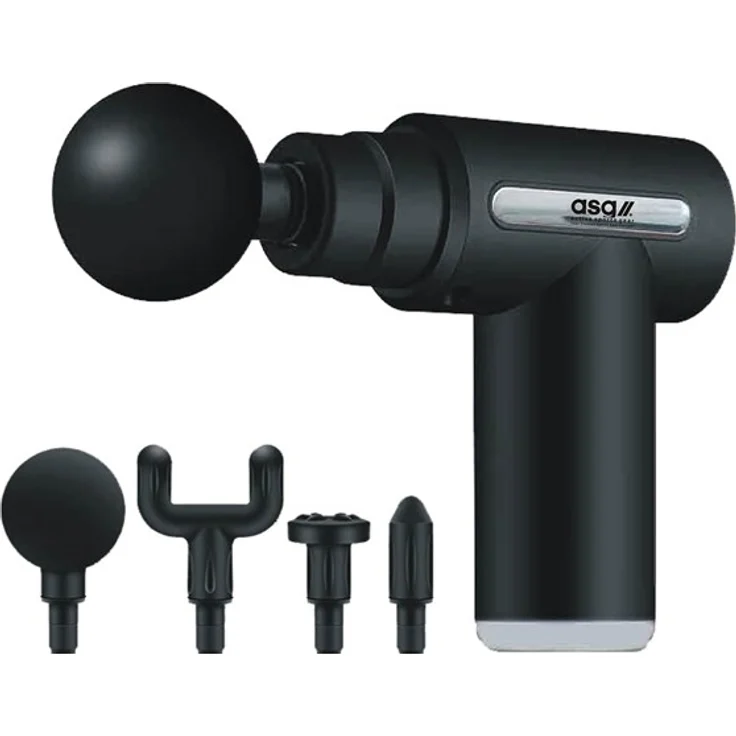 ASG Mini Massage Gun, Massagepistole mit 4 Köpfen, 6 Geschwindigkeitsstufen und wiederaufladbarem Akku, kompakt und leicht