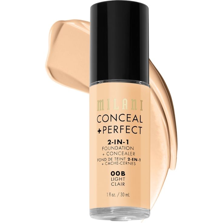 Milani Conceal + Perfect 2in1 Foundation 30 ml, wasserfeste Foundation für einen gleichmäßigen Hautton, Farbe Light/ 00b