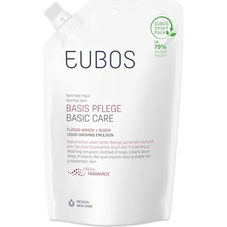 Eubos Basic Skin Care Red Waschemulsion Ersatzfüllung, Duschgel für Damen, 400 ml, feuchtigkeitsspendend mit angenehmem Duft – Bild 1