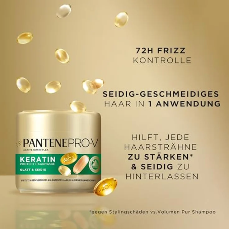 Pantene Pro-V Glatt & Seidig Keratin Reconstruct Haarmaske, 300ml - Intensivpflege gegen Frizz mit 50% mehr Wirkstoffen und bis zu 72 Stunden glatterem Haar – Bild 4