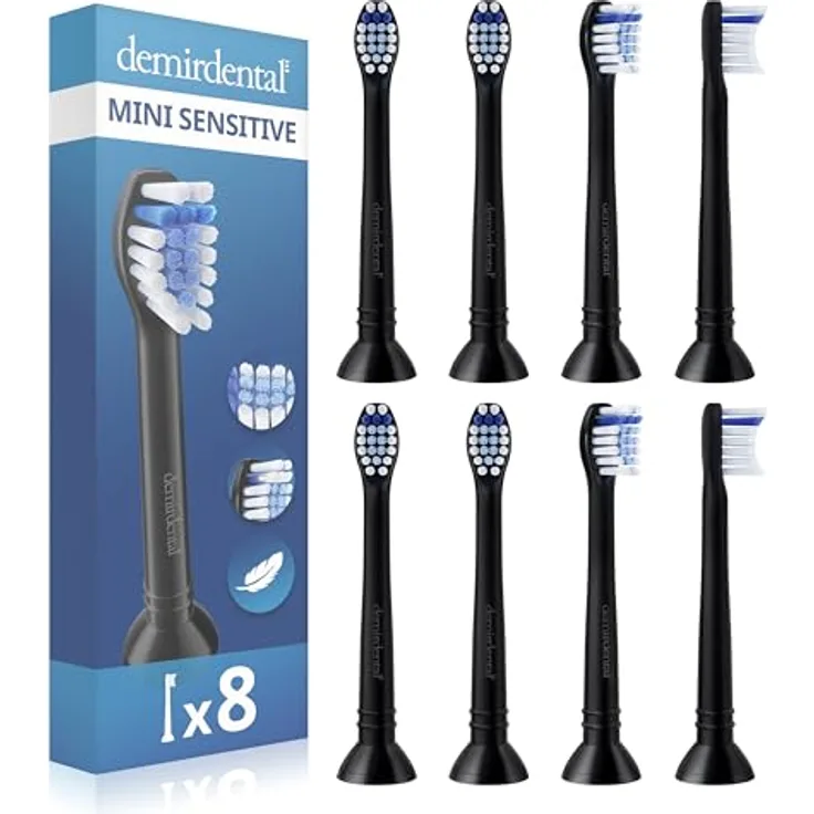 demirdental 8er Ersatzbürsten für Philips Sonicare Mini Sensitive, sanfte Reinigung mit konturierten Borsten und hygienischer Verpackung