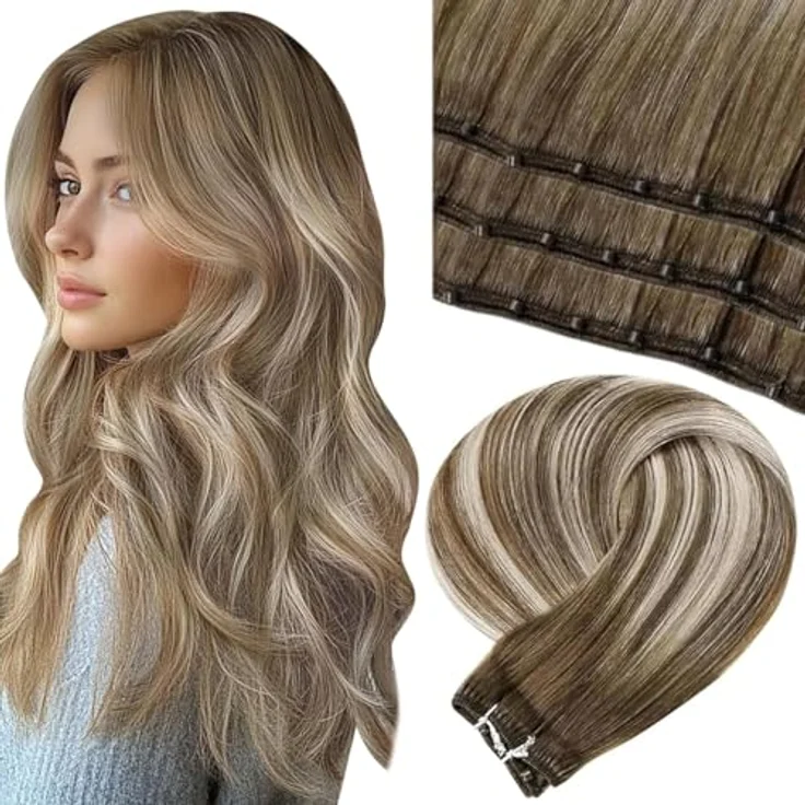 LaaVoo Microbead Extensions Echthaar, Braun Blond 45cm, Remy Echthaar, #8/60/8, Kleberfrei, Wiederverwendbar, Nahtlose Verschmelzung – Bild 1