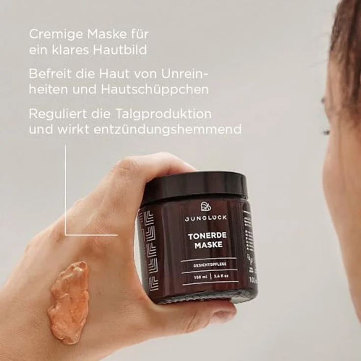 junglück JUNGLÜCK Tonerde Maske - Natürliche Gesichtsmaske zur Reinigung und Pflege bei unreiner Haut mit BIO Weidenrinden-Extrakt, Vegan – Bild 2