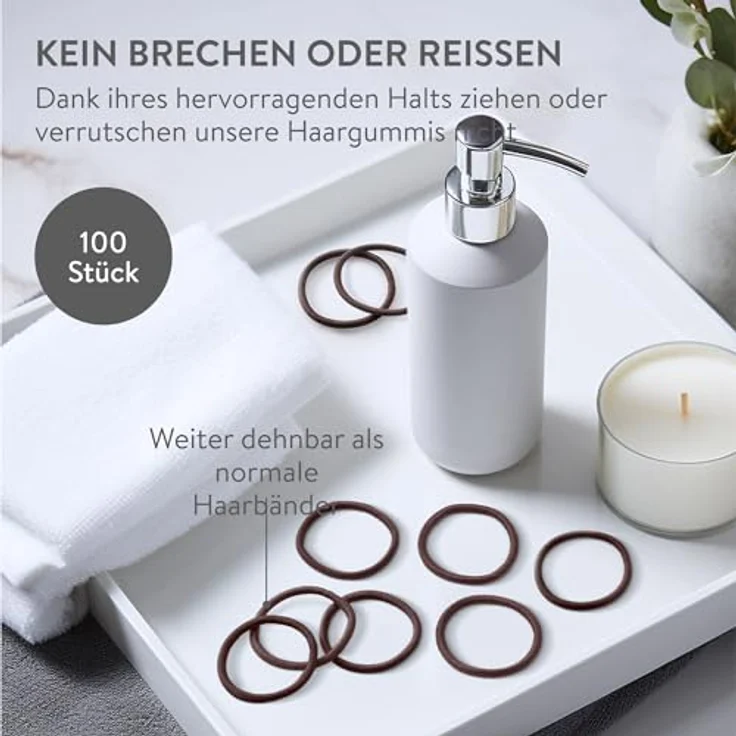 H&S Haargummi Set, braun, 100 Stück Zopfgummis 4mm - weich, elastisch, metallfrei, für alle Haartypen – Bild 3