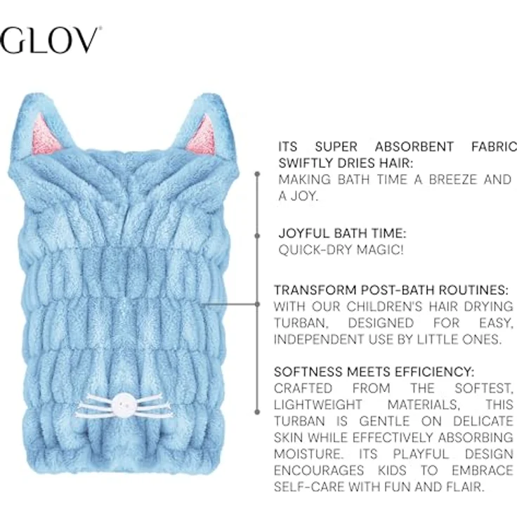 GLOV Hair Towel Turban für Kinder, originelles Design, schonend zum Haar, 1 Stück – Bild 2