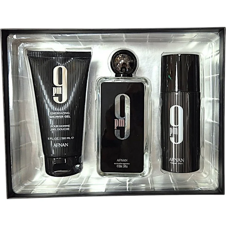 Afnan 9PM Set, Eau de Parfum 100ml, Shower Gel 150ml & Deo Spray 150ml für Damen