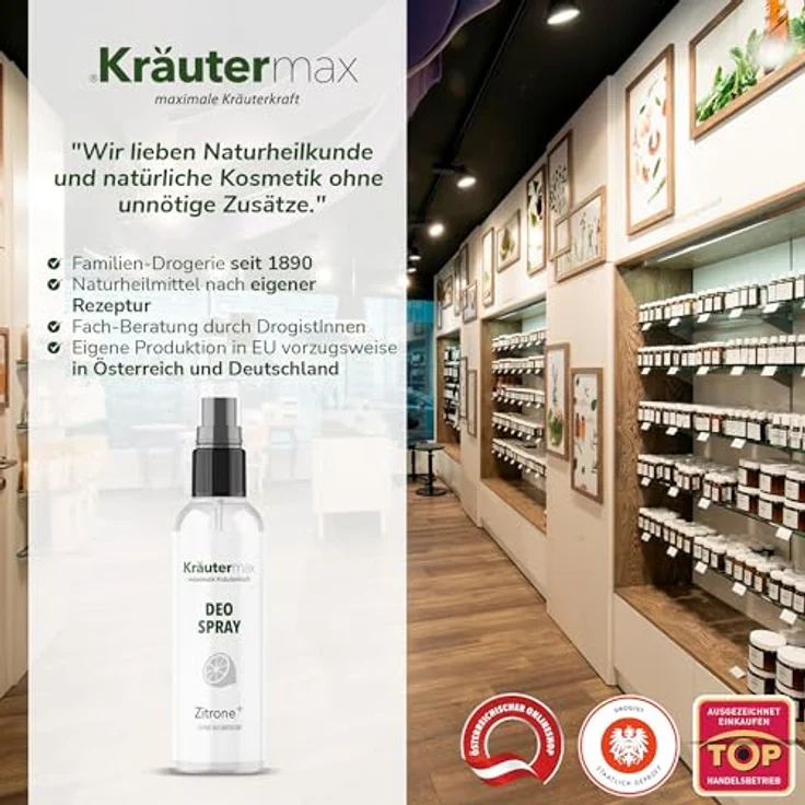 Kräutermax Zitronen Deo ohne Aluminium im praktischen Sprüher - fruchtiger Lemon Damen-Duft für frische & Wohlbefinden den ganzen Tag über - Deo Spray aus Zitronen Öl & Salbei | 100ml – Bild 5