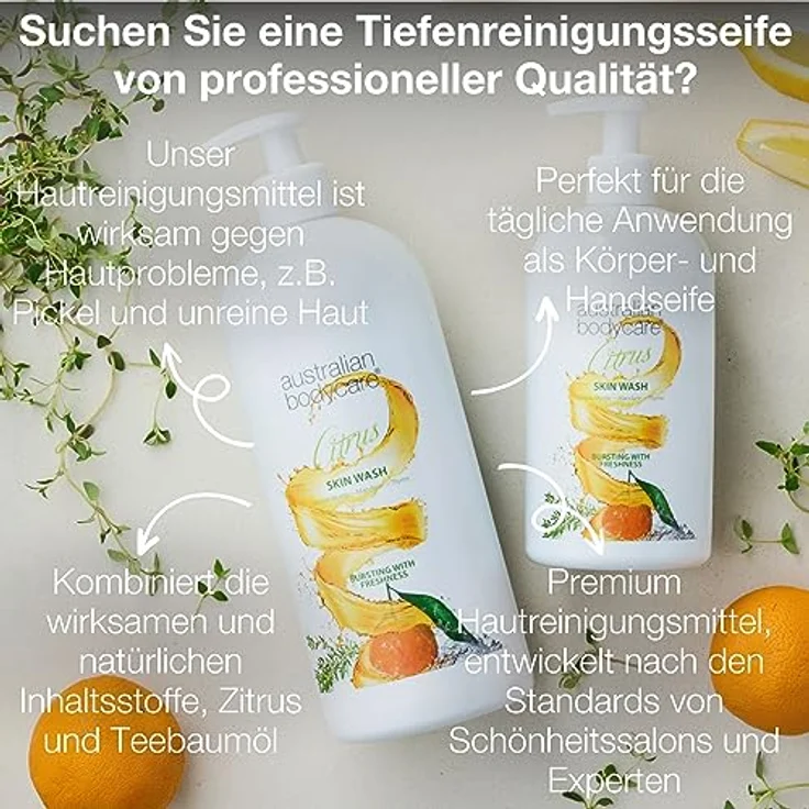 Australian Bodycare Zitrus & Teebaumöl Duschgel Professional 1000 ml - Für weiche, unreine Haut, ideal vor Haarentfernung mit Wachs/Rasur – Bild 2