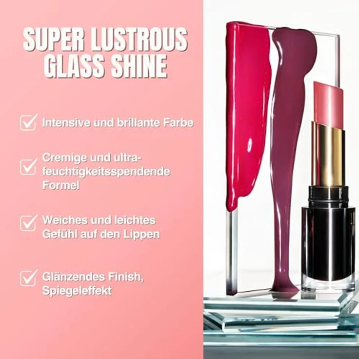 Revlon Super Lustrous Glass Shine Lipstick, Lippenstift mit brillanter Farbe und feuchtigkeitsspendender Formel mit Hyaluronsäure, Aloe und Rosenquarz, 007 Glazed Mauve, 3.1 ml – Bild 3