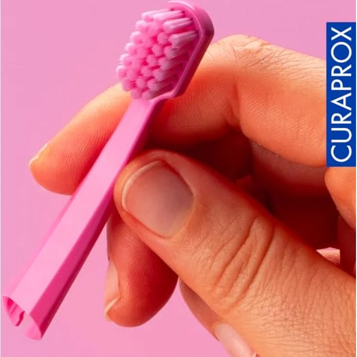 Curaprox Kids Travel Refill, Ersatzköpfe für Kinderzahnbürsten, pink, 2er Pack mit feinen Borsten und lustigem Design – Bild 8